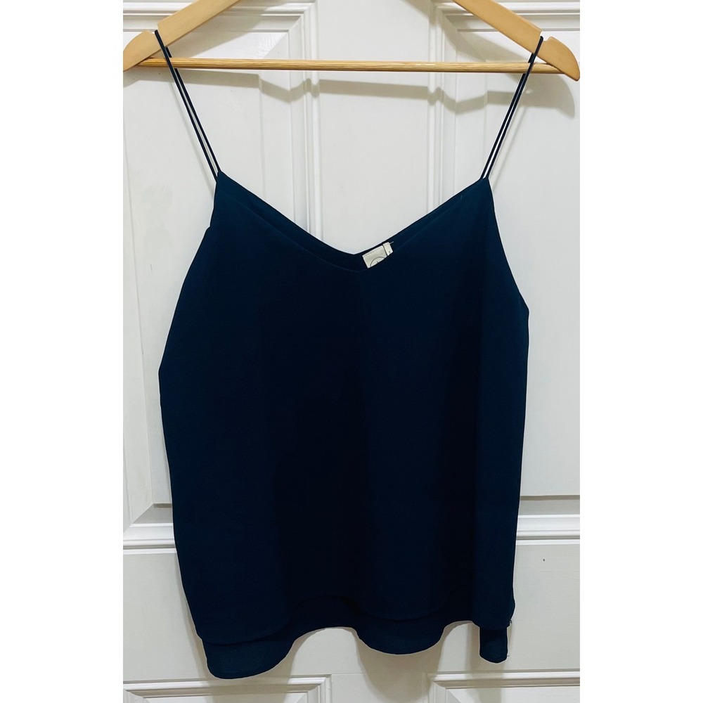 Paper Crane Cami Top V-Neck Sleeveless Casual Blouse Navy Blue Size L